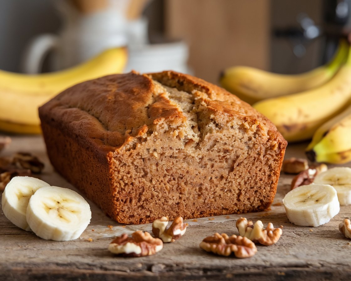 Freshly baked banana bread made with Pillsbury Banana Bread Mix.