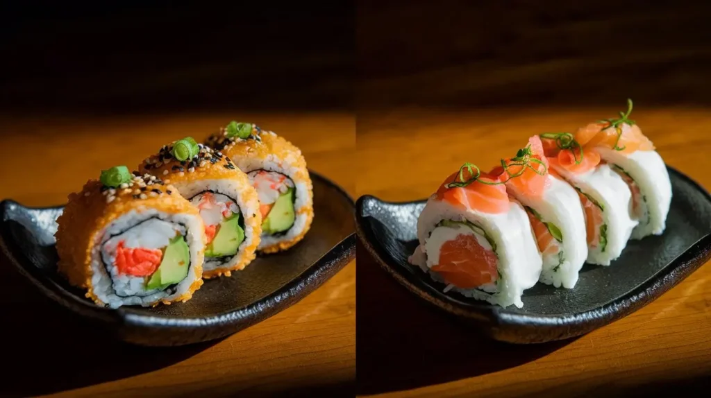 Boston Roll and Philadelphia Roll side-by-side comparison.