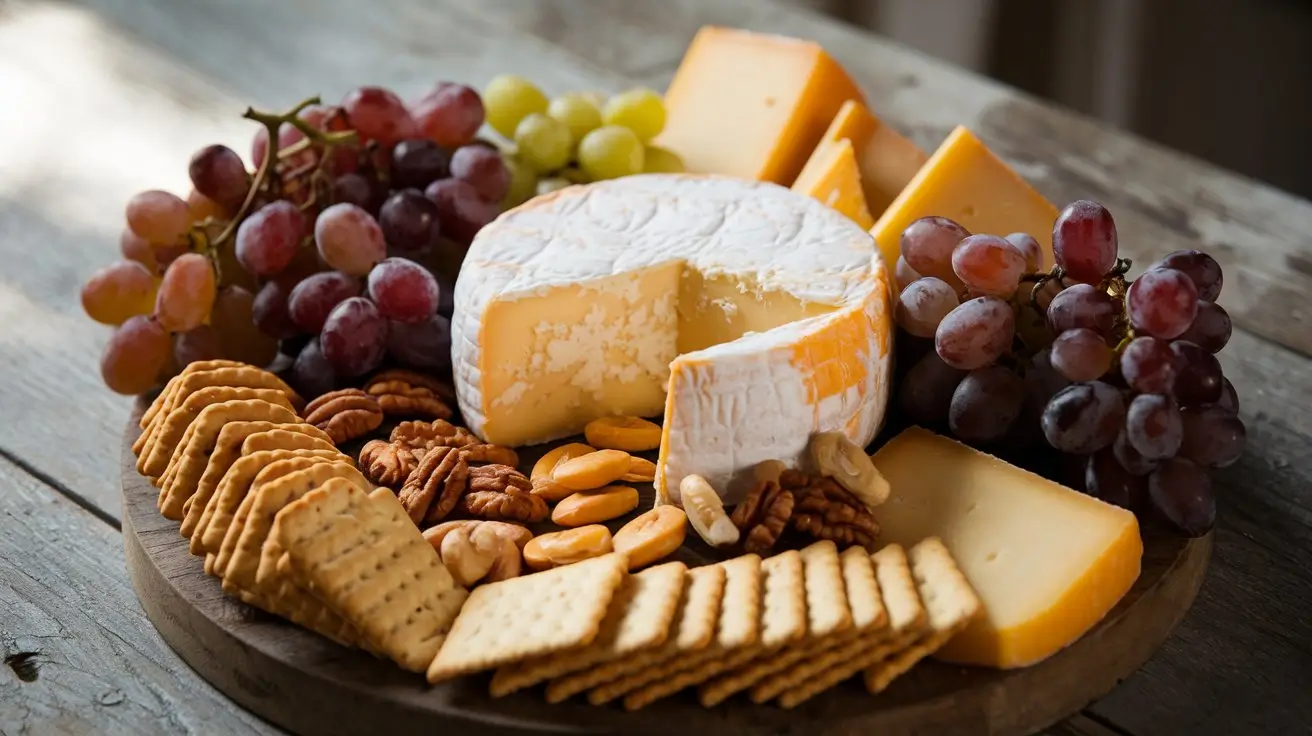 Cheese board featuring Colby Jack cheese with snacks