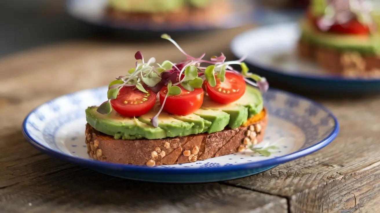 Sweet potato toast with avocado and cherry tomatoes.