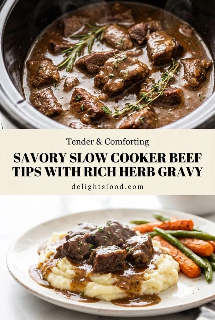 Savory Slow Cooker Beef Tips with Rich Herb Gravy