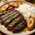 Island Style: Grilled Steak with Rice and Fried Plantains