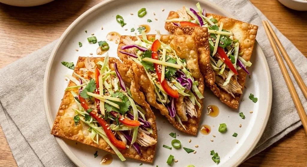 Impressive Appetizers: Crispy Chicken Wonton Tacos with Fresh Asian Slaw
