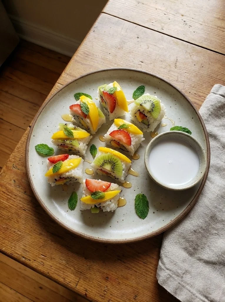 Refreshing Healthy Fruit And Sushi Meal