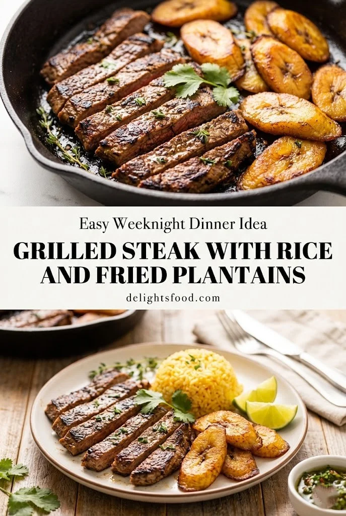 Island Style: Grilled Steak with Rice and Fried Plantains