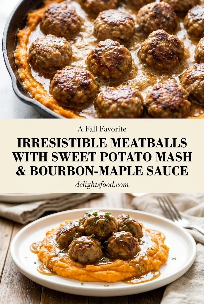 Gourmet Comfort: Irresistible Meatballs with Sweet Potato Mash & Bourbon-Maple Sauce