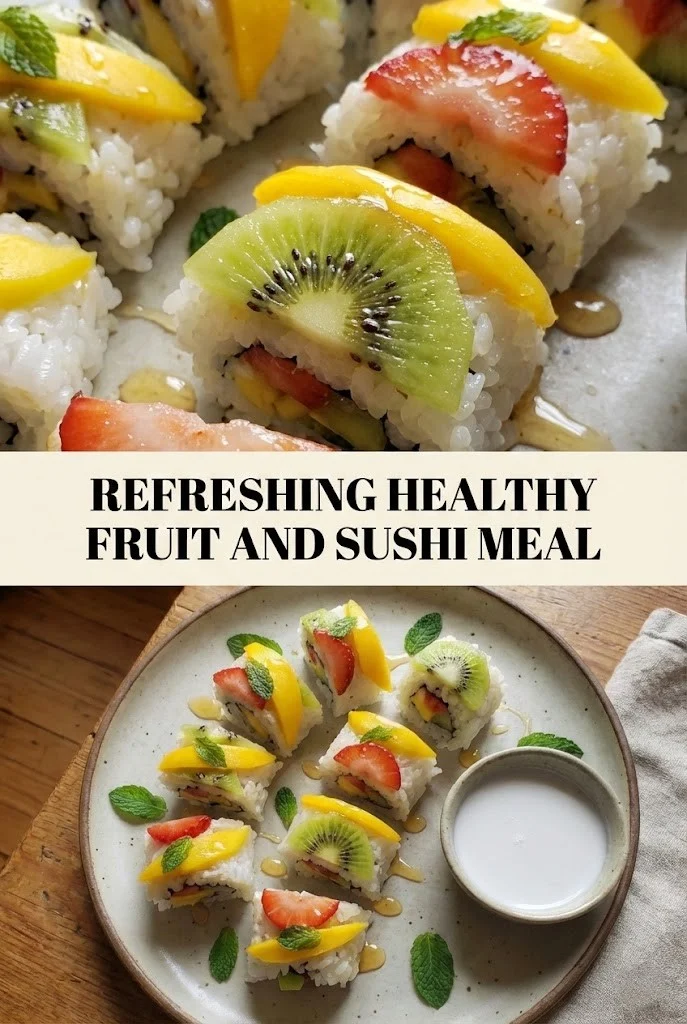 Refreshing Healthy Fruit And Sushi Meal
