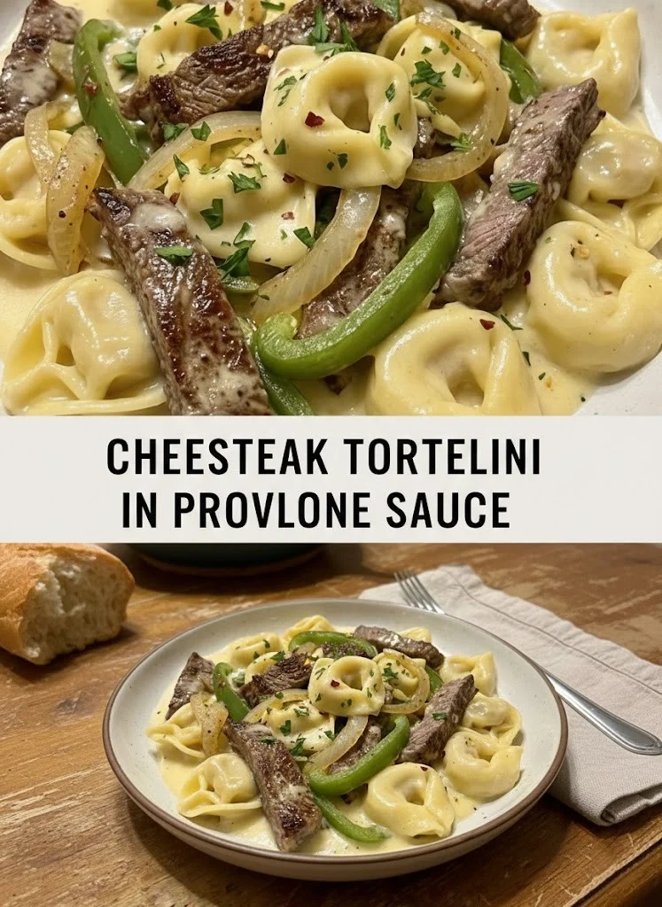 Cheesesteak Tortellini in Provolone Sauce