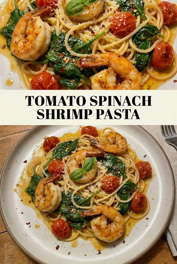 Tomato Spinach Shrimp Pasta